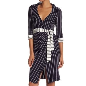 Avantlook Navy Inverted Stripe Wrap Dress